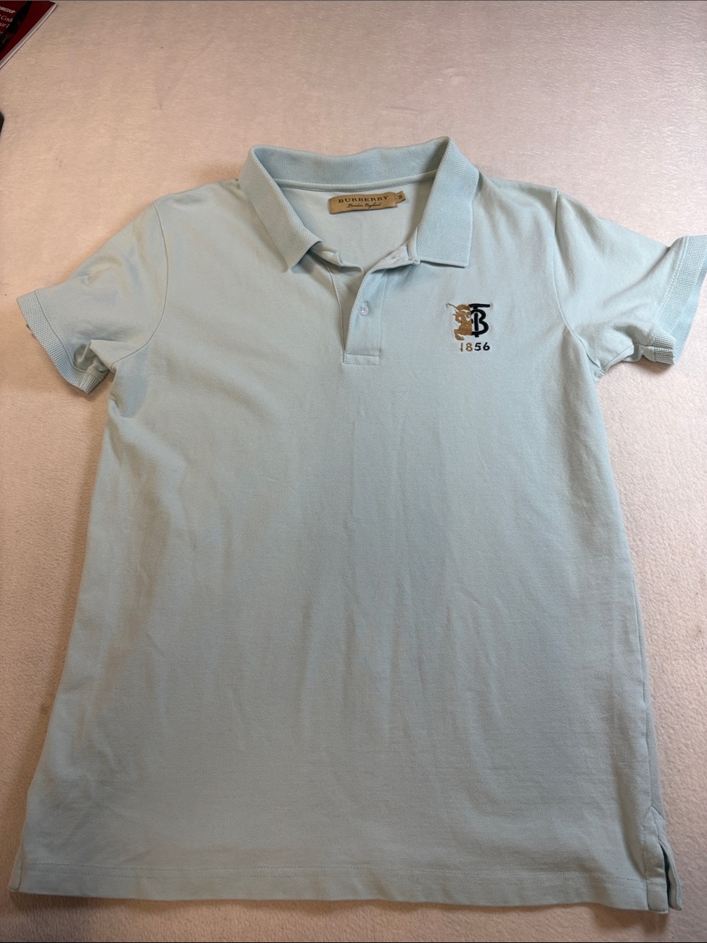 Burberry Pale Blue Polo with Embroidered TB Crest